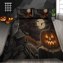 Load image into Gallery viewer, Vintage haunted house pumpkin Halloween bed set
