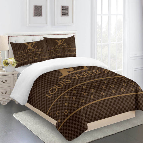 louis Vuitton comforter set brown and gold