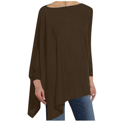 Womens Casual blouse Solid Long Sleeve Irregular Sweatshirt Loose - ROSAMISS STORE