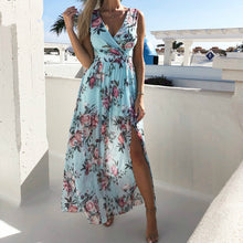 Load image into Gallery viewer, Women V Neck Split Dress Floral Print Long  Summer Spaghetti Strap Party - ROSAMISS STORE
