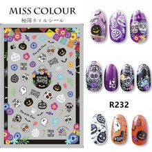 Load image into Gallery viewer, Halloween water transfer nail art stickers pumpkin skull design
