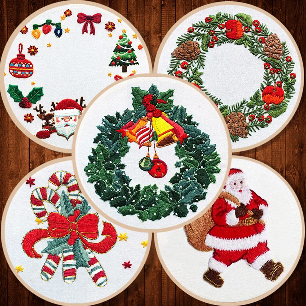 Handmade DIY Xmas Patterns Sewing Accessories Christmas Embroidery Cross Stitch Kit Merry Christmas Embroidery Hoop