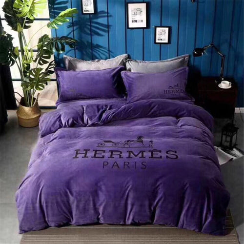 Purple Hermes bed set