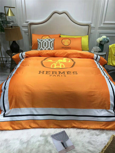 Orange and White Hermes bed set