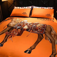 Load image into Gallery viewer, Horse Orange Background Paris Hermes bed set
