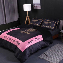 Load image into Gallery viewer, Black and Pink Hermes bed set
