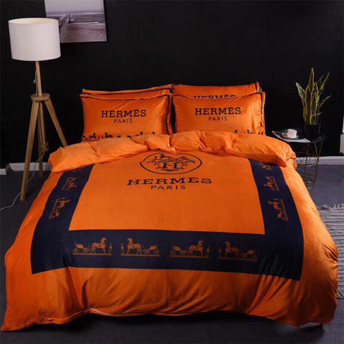Orange and Navy Blue Hermes bed set