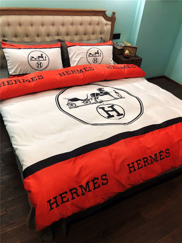 Red and White Hermes bed set