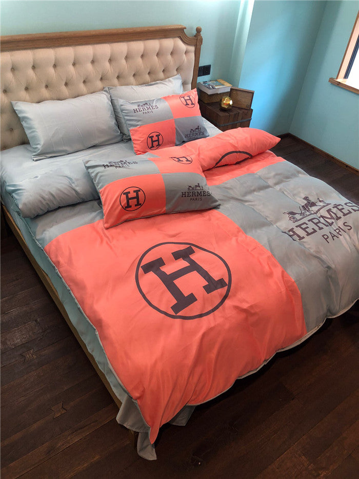 Orange and Gray Hermes bed set