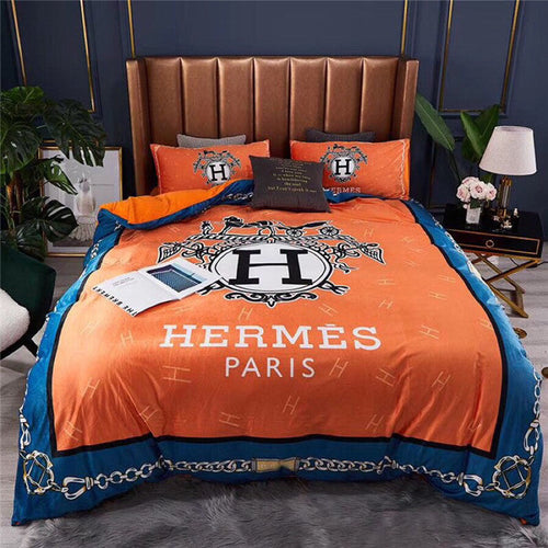 Orange and Blue Hermes bed set