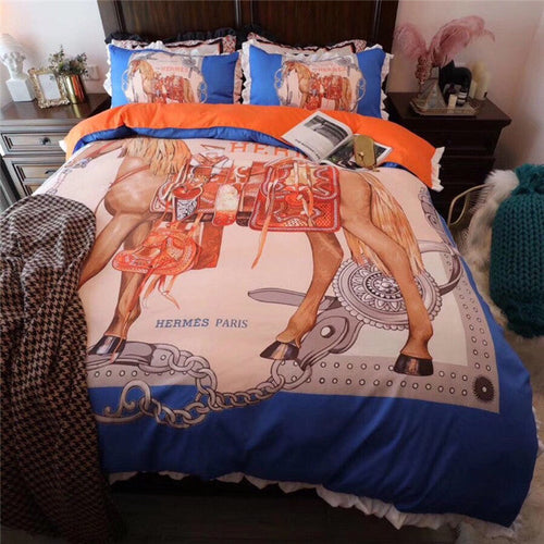 Horse Blue Background Hermes bed set