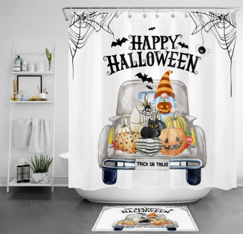 Truck Pumpkin Gnome Halloween Shower Curtain