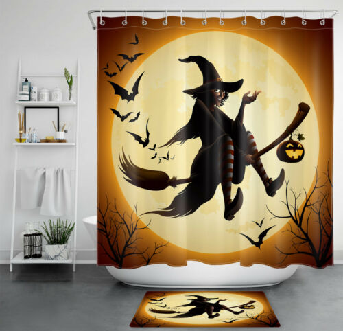 Hooks Full Moon Bats Halloween Shower Curtain