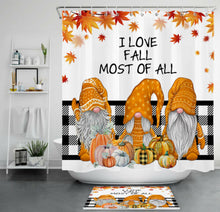 Load image into Gallery viewer, Autumn Funny Gnome Pumpkins Halloween Shower Curtain
