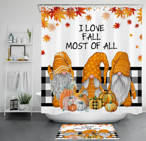 Autumn Funny Gnome Pumpkins Halloween Shower Curtain