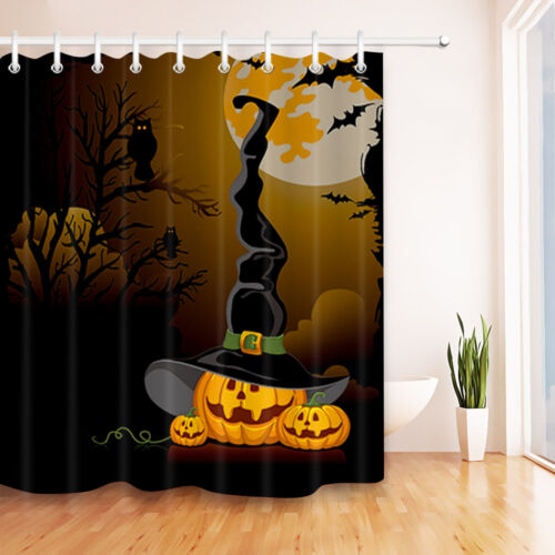 Witch Hat Pumpkin Owl Halloween Shower Curtain