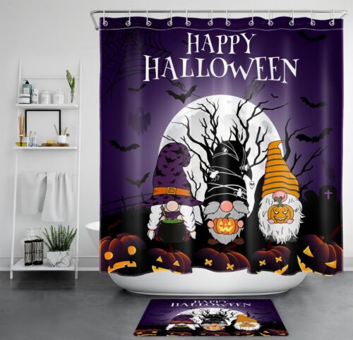 Bat Ghost Pumpkin Gnome Halloween Shower Curtain