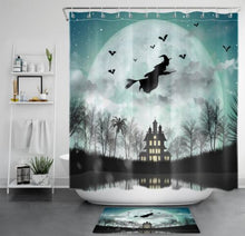 Load image into Gallery viewer, Full Moon Flying Witch Creepy Halloween Shower Curtain

