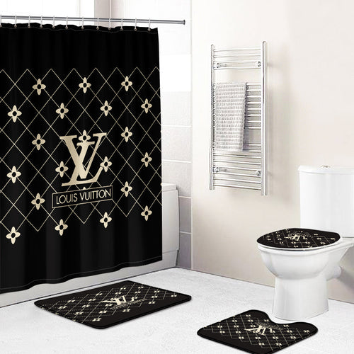 HOT Louis Vuitton Vintage Luxury Bathroom Set Shower Curtain Style