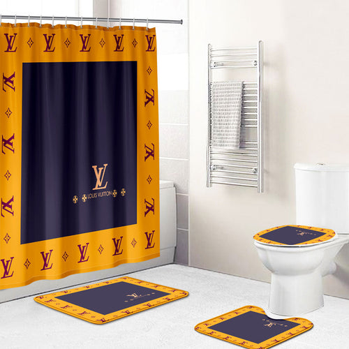 Louis Vuitton Big Golden Logo In Black Backgorund Shower Curtain