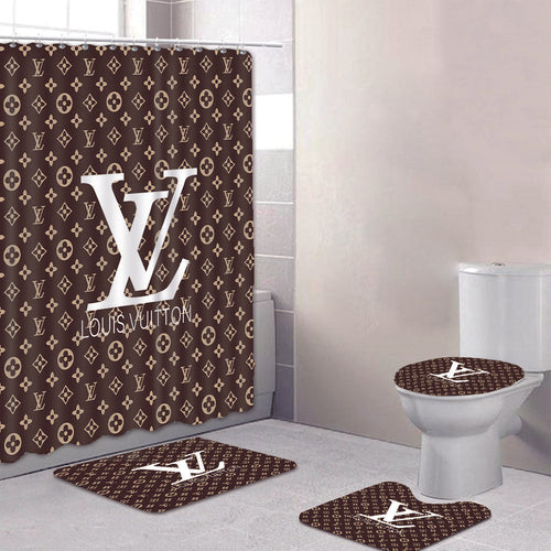 Louis vuitton lv diamond bathroom set luxury shower curtain bath rug mat  home decor