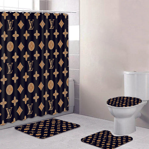 Louis vuitton lv diamond bathroom set luxury shower curtain bath rug mat  home decor