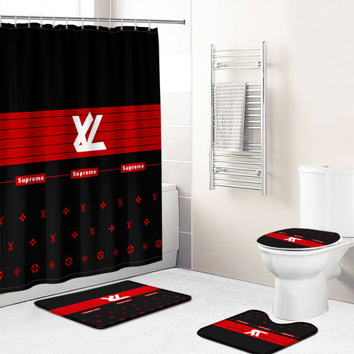 Louis Vuitton LV Bathroom Set Luxury Shower Curtain Bath Rug Mat Home Decor  HT
