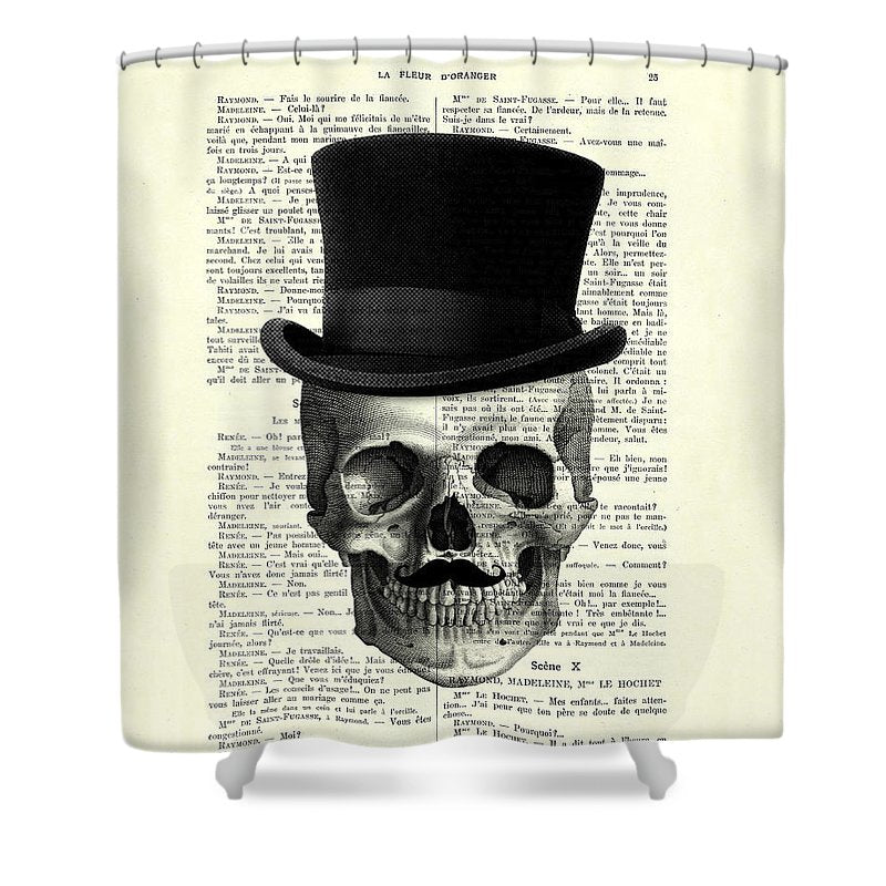 Skull With Top Hat And Moustache Halloween Shower Curtain
