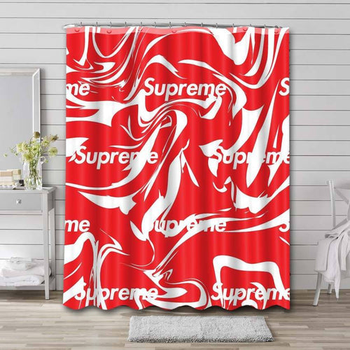 Louis Vuitton Supreme Red Black shower curtain bathroom set • Kybershop