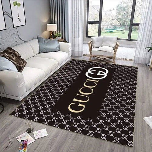 black pattern Gucci living room carpet and rug